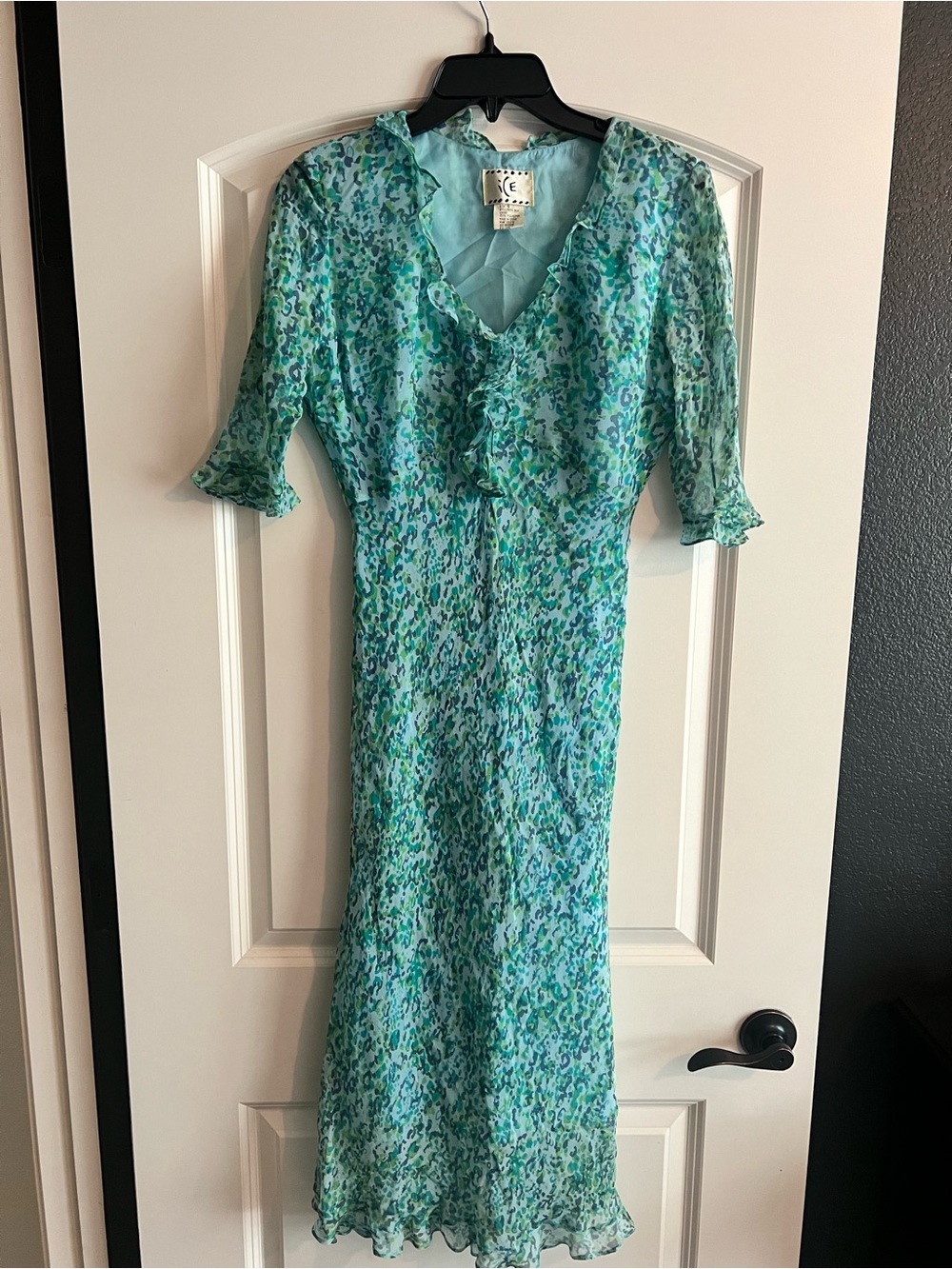 Lightweight Seafoam Green Floral Ruffle Midi Dress